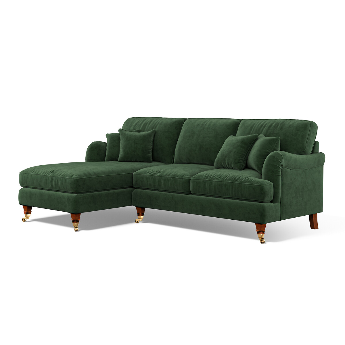 Emeline Velvet Corner Chaise Sofa with Castor Legs (Left Facing) emerald, ÉDITÉ