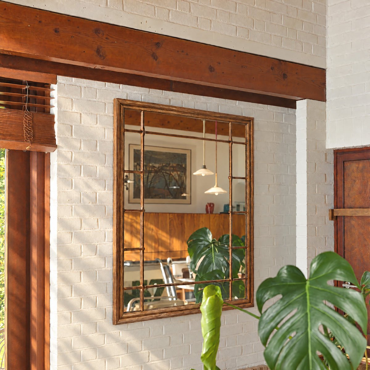 Miroir en mindi rectangulaire L90 x H120  ARMAND marron, BERAH GETAH