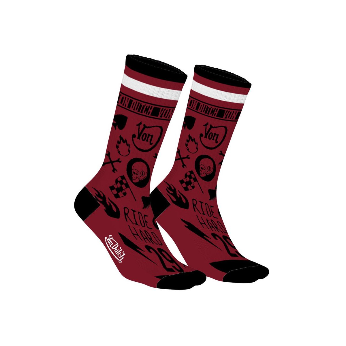 Lot De 2 Chaussette Coton noir/rouge, VON DUTCH