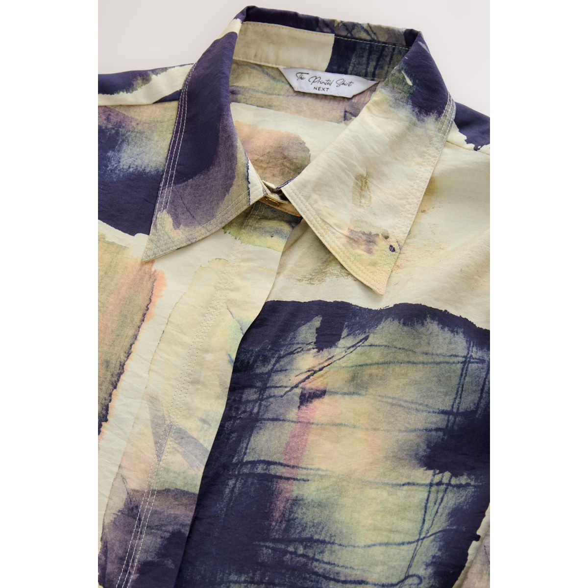 Chemise boutonnée à manches longues imprimé quadrillé bleu marine/crème, NEXT