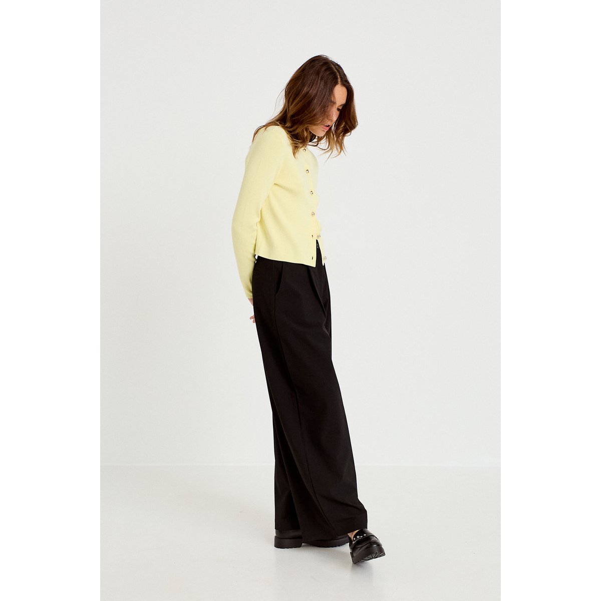 Gilet ajusté cropped col rond jaune clair, CACHE CACHE