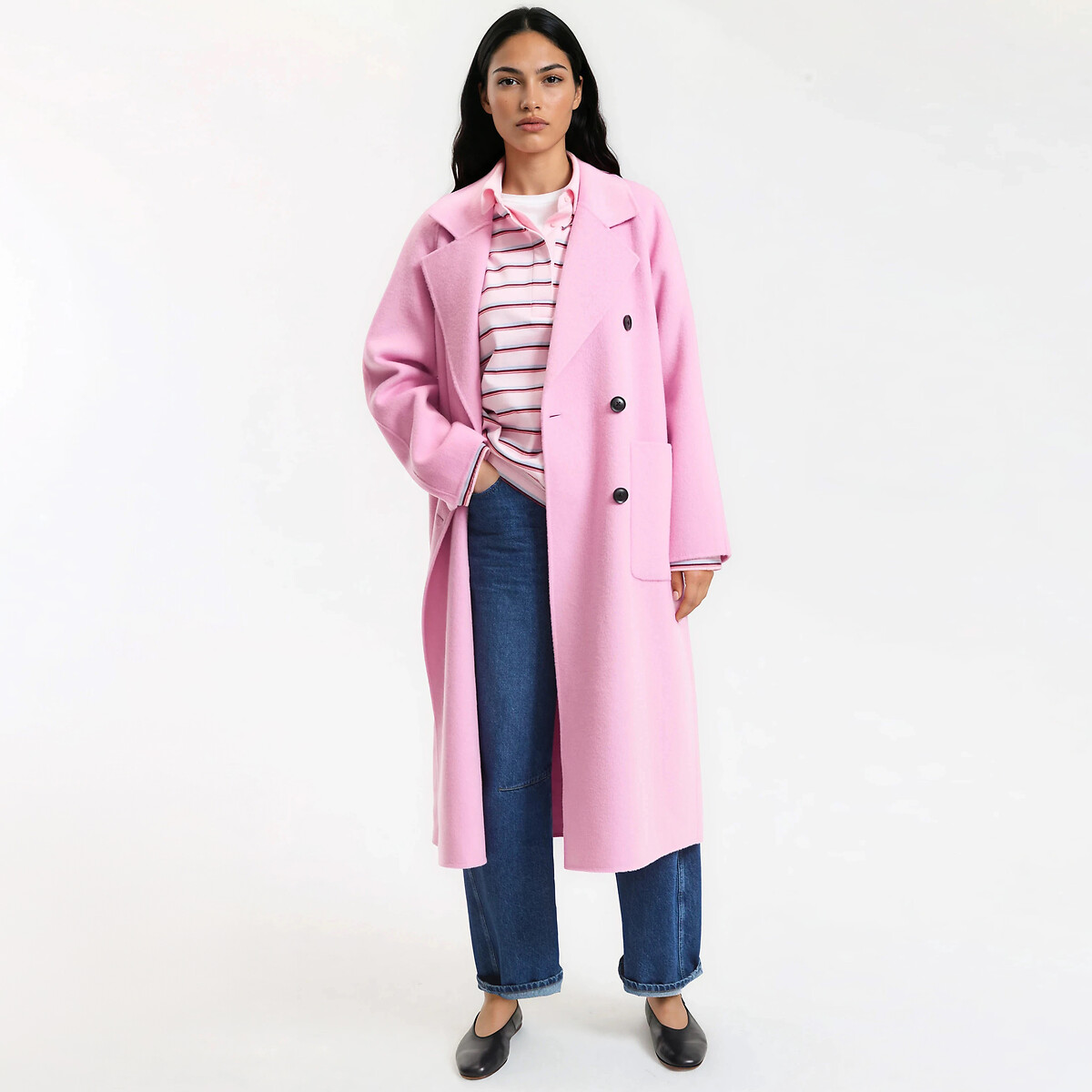 Manteau oversize, en laine mélangée, Signature MARTIAL rose, LA REDOUTE COLLECTIONS