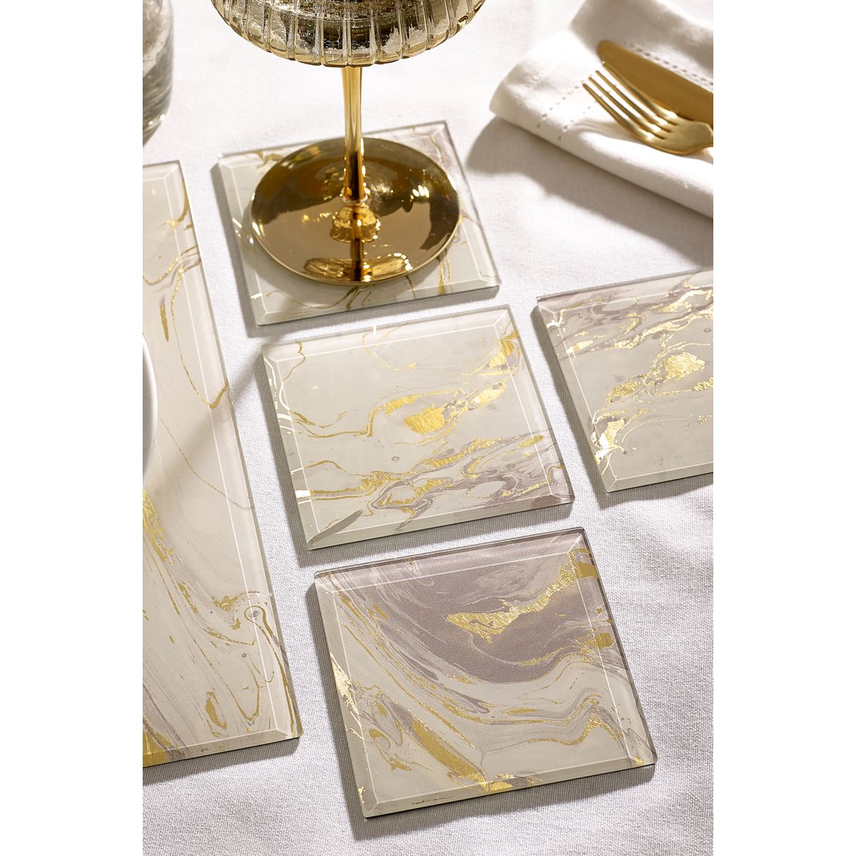 Set de sous-verres en verre galaxy, lot de 4 naturel, NEXT