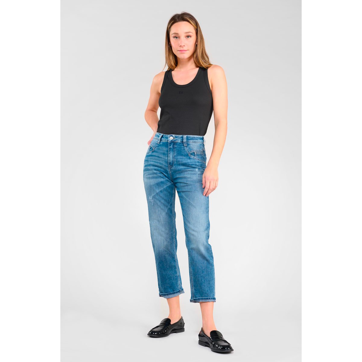 Jeans loose, large 400/60 girlfriend , 7/8ème blue, LE TEMPS DES CERISES