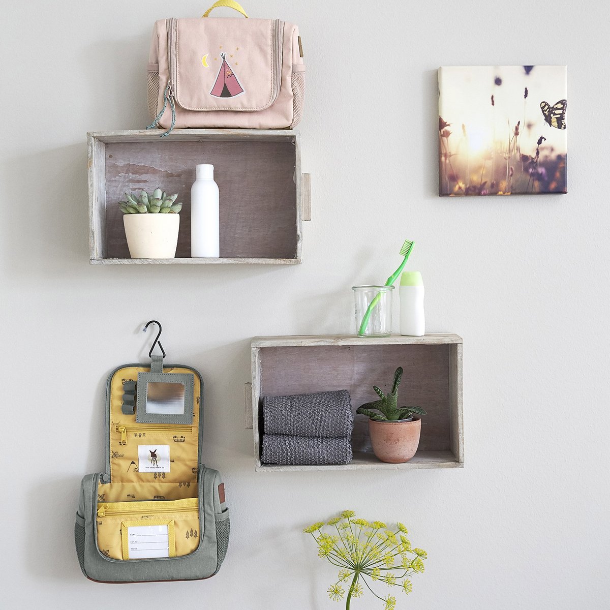 Trousse de toilette gris, bleu clair, moutarde, LASSIG