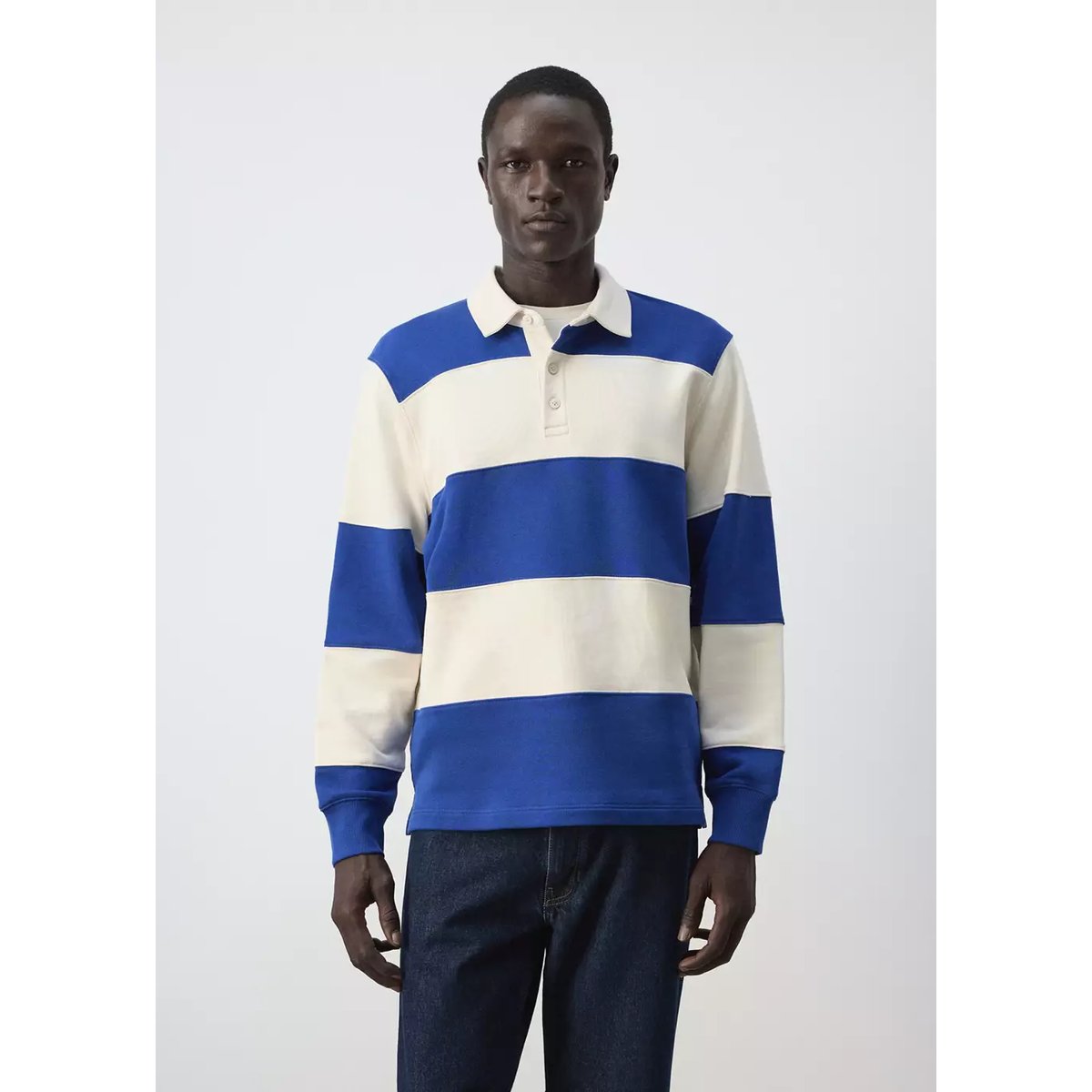 Sweat 100 % coton rayures bleu encre, MANGO MAN