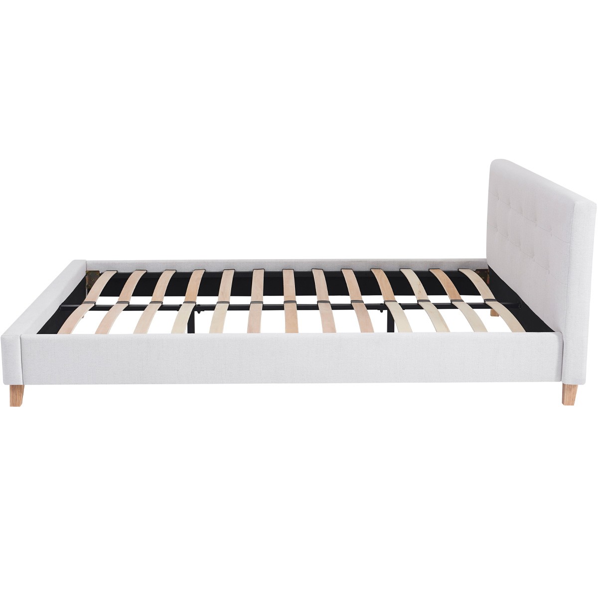 Lit avec tête de lit en tissu - MILO beige, HOMIFAB