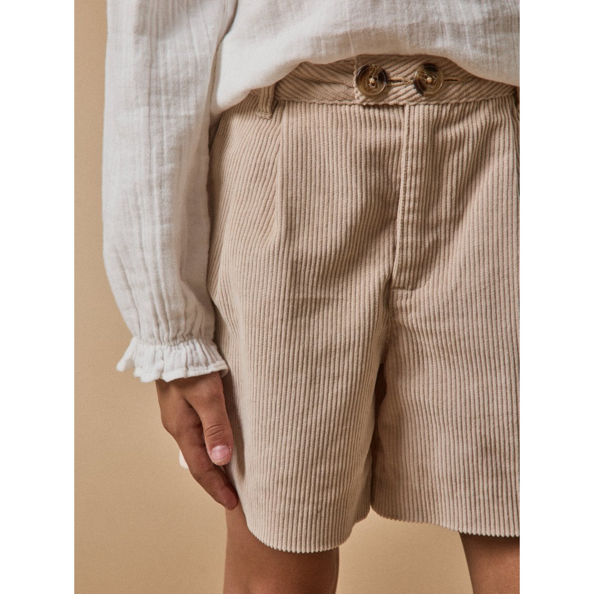 Short velours taille haute beige, CYRILLUS