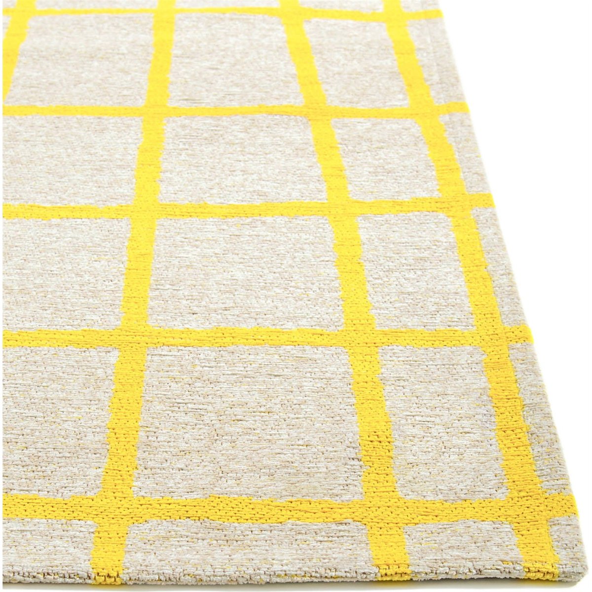 Tapis intérieur extérieur jacquard, CARO beige clair à carreaux jaune vif, RECOLLECTION