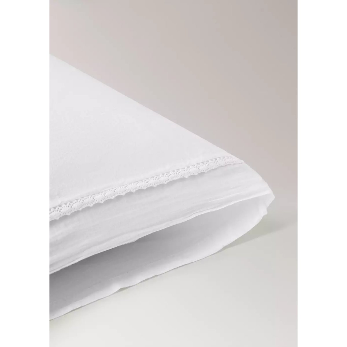 Taie d’oreiller enfant coton lavé dentelle volant 45x110 cm blanc, MANGO HOME