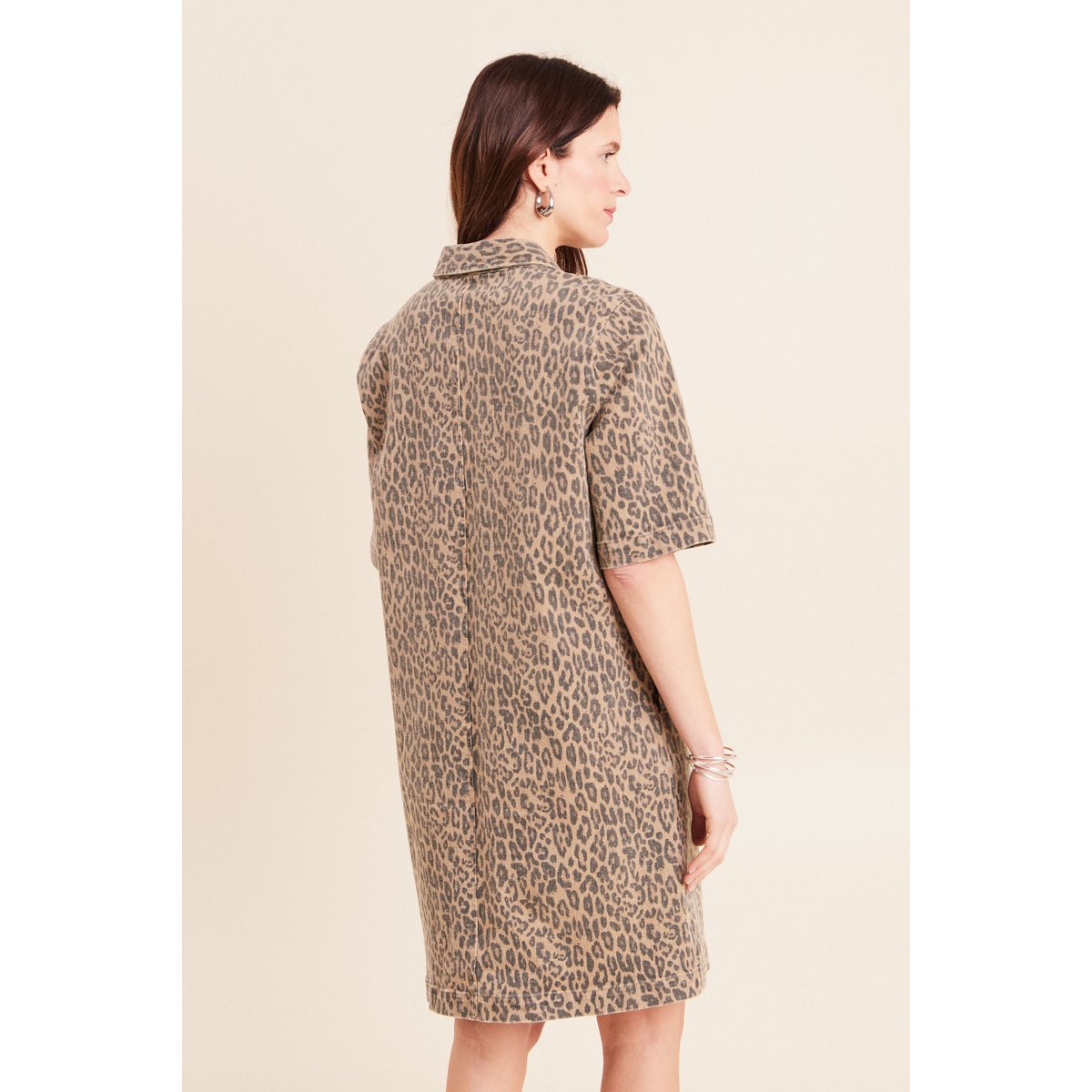 Robe courte droite imrpimée léopard marron, BREAL