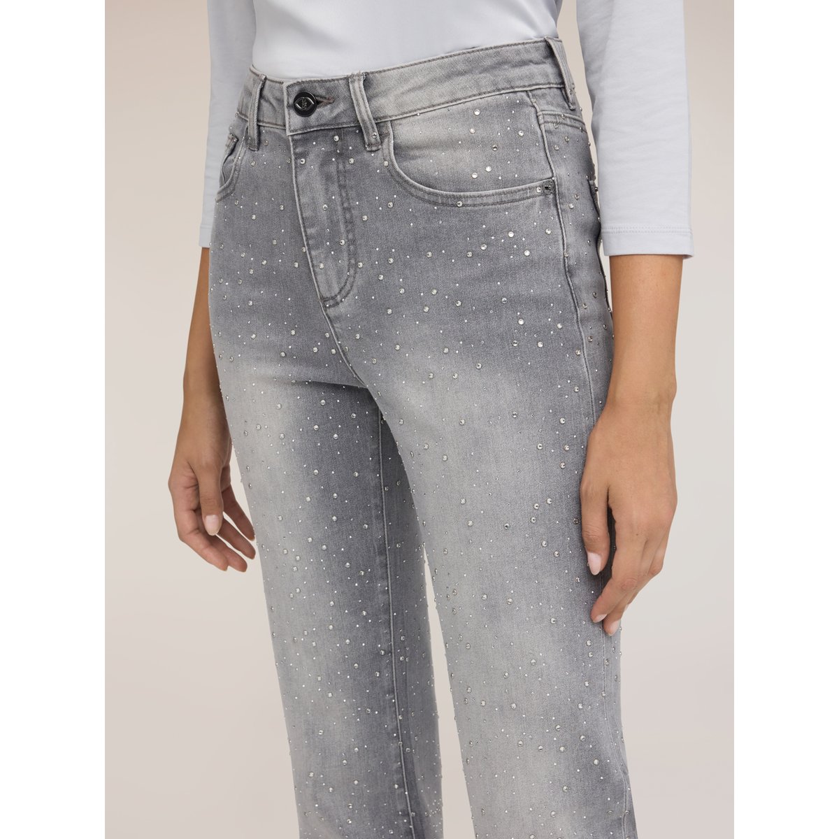 Jean large avec strass appliqués gris, MOTIVI