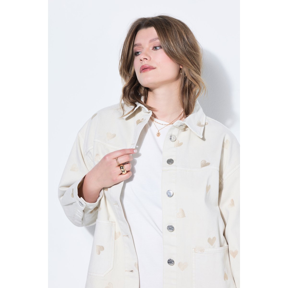 Veste en jean oversize à cœurs, denim épais pop corn, STUDIO UNTOLD