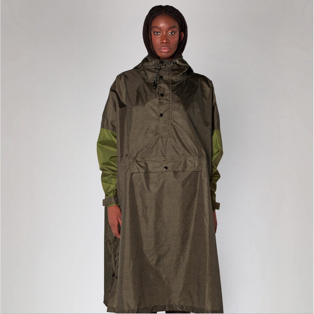 Poncho de pluie imperméable HERRINGBONE kaki profond & olive, RAINKISS