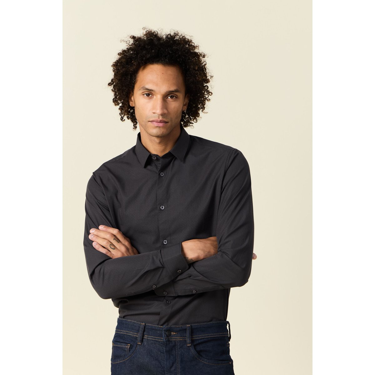 Chemise manches longues gris foncé, BONOBO
