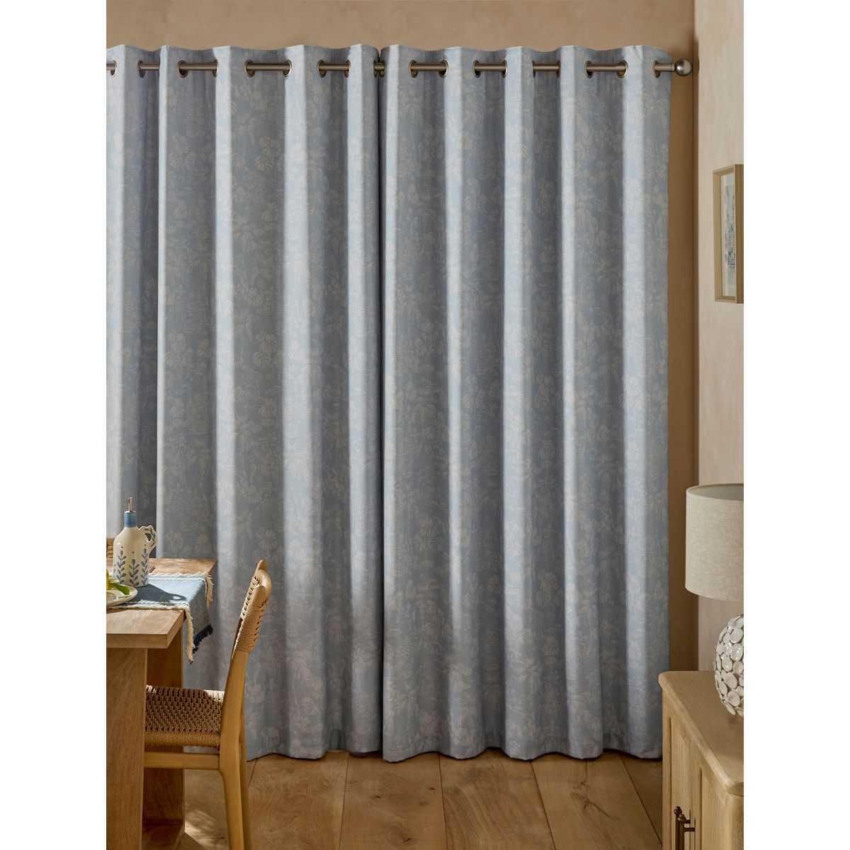Rideaux doublés aspect lin à œillets et toile bleu, NEXT