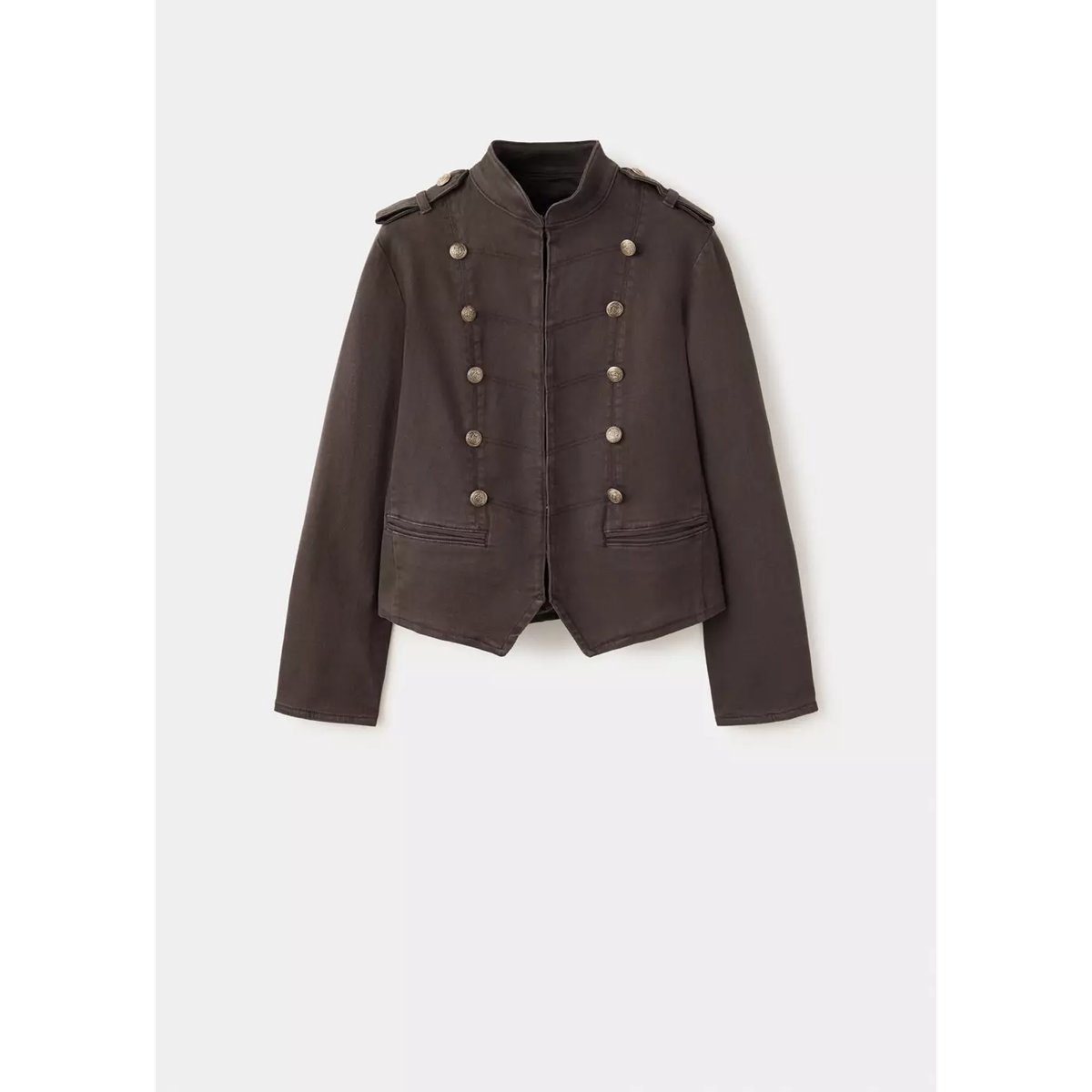 Veste denim col officier chocolat, MANGO