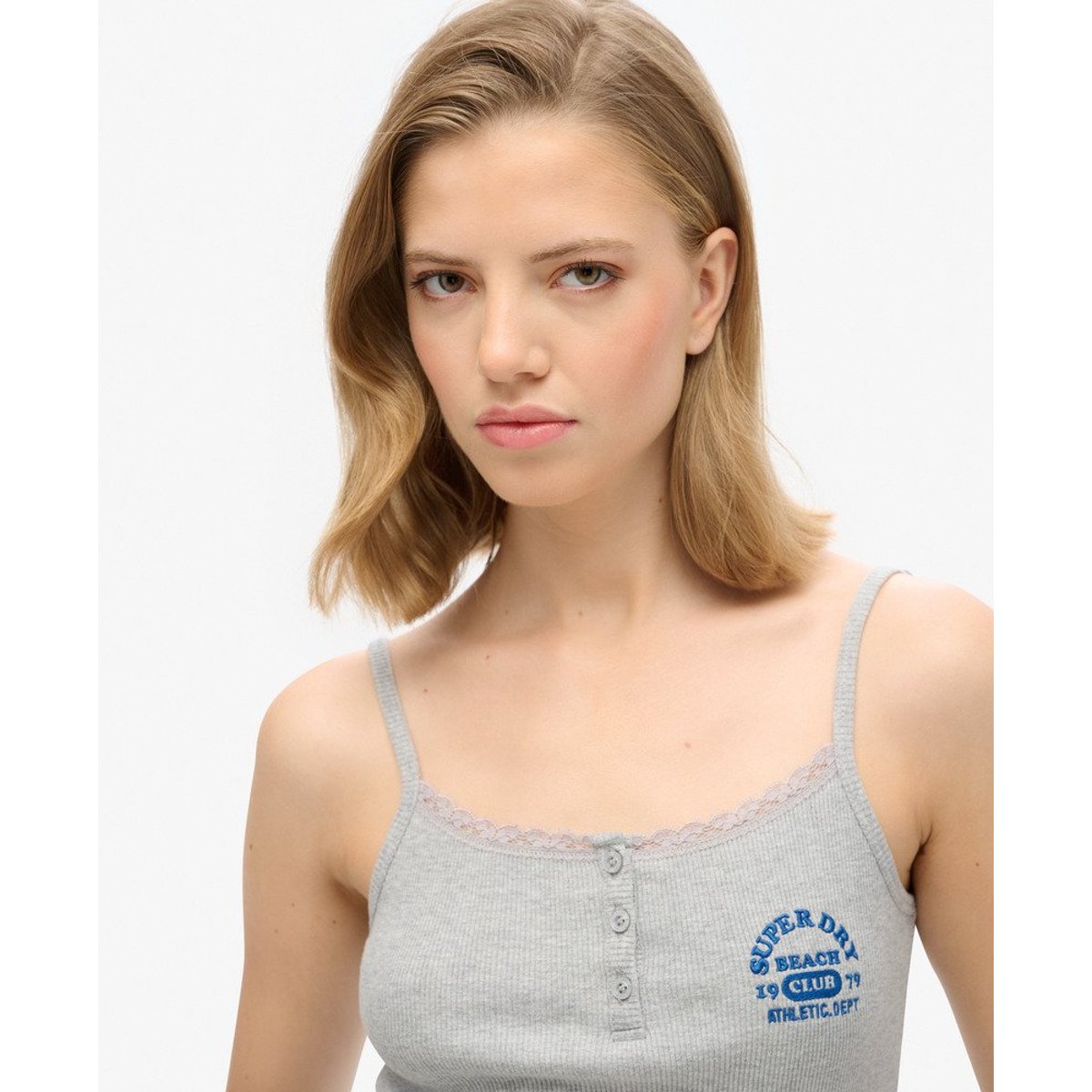Athletic Essentials Button Down Cami Top gris chiné, SUPERDRY