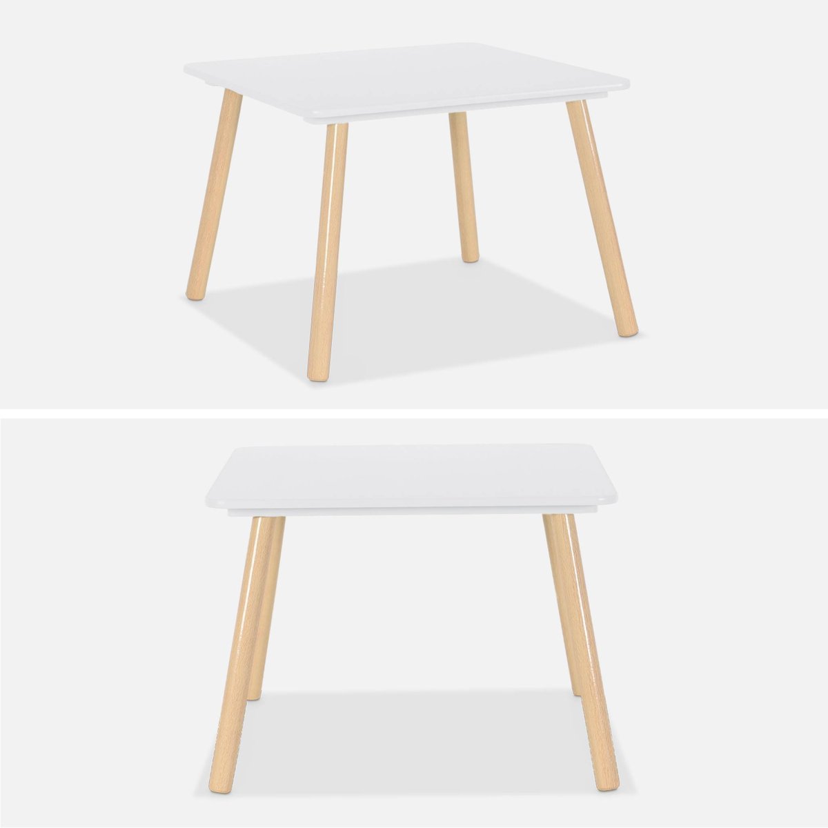 Table carrée enfant bois de pin 2 assises JUDITH blanc, SWEEEK