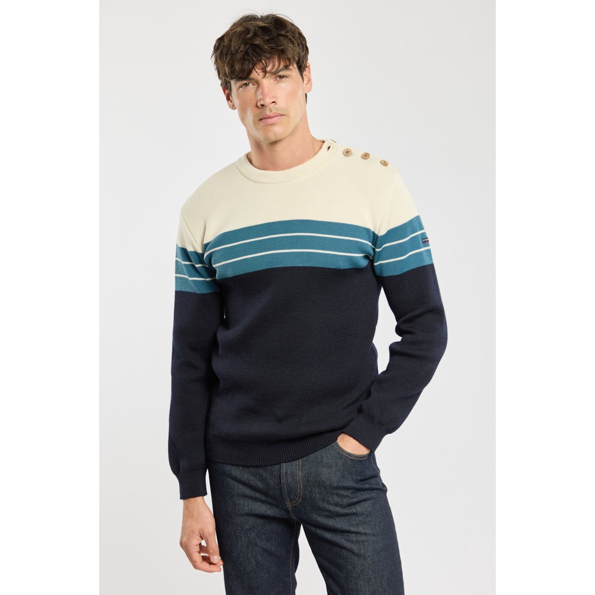 Pull marin bloc color - laine navire/ nature/ teal, ARMOR-LUX