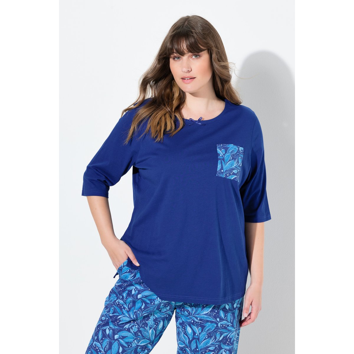 T-shirt de pyjama en coton bio indigo, ULLA POPKEN