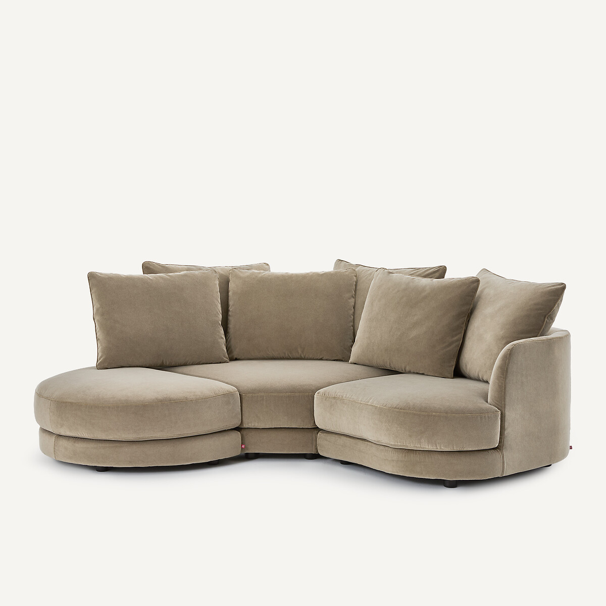 Demi-canapé droit, arrondi, modulable en velours stonewashed, TIBERIO gris shiitaké, AM.PM