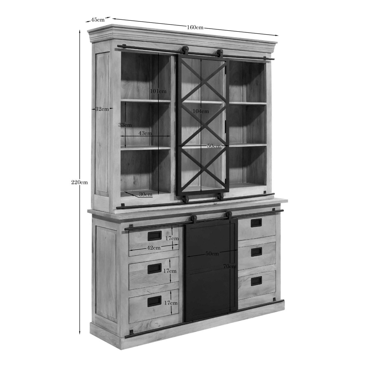 Vaisselier bois métal style atelier à portes coulissantes 160 cm CAMDEN bois naturel, PIER IMPORT