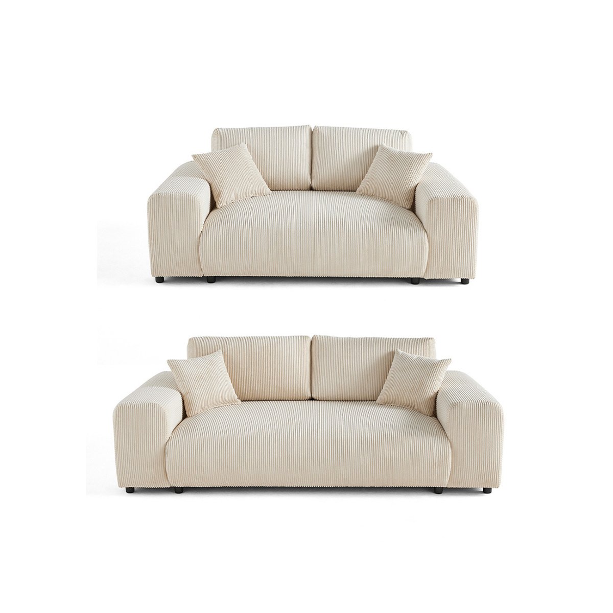 Garance - Ensemble de canapés droits 2+3 places velours côtelé beige, LISA DESIGN