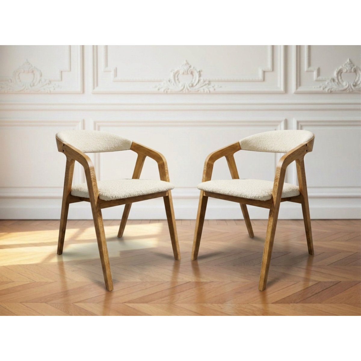Lot de 2 chaises tissu bouclette, PRISCA blanc, BOBOCHIC