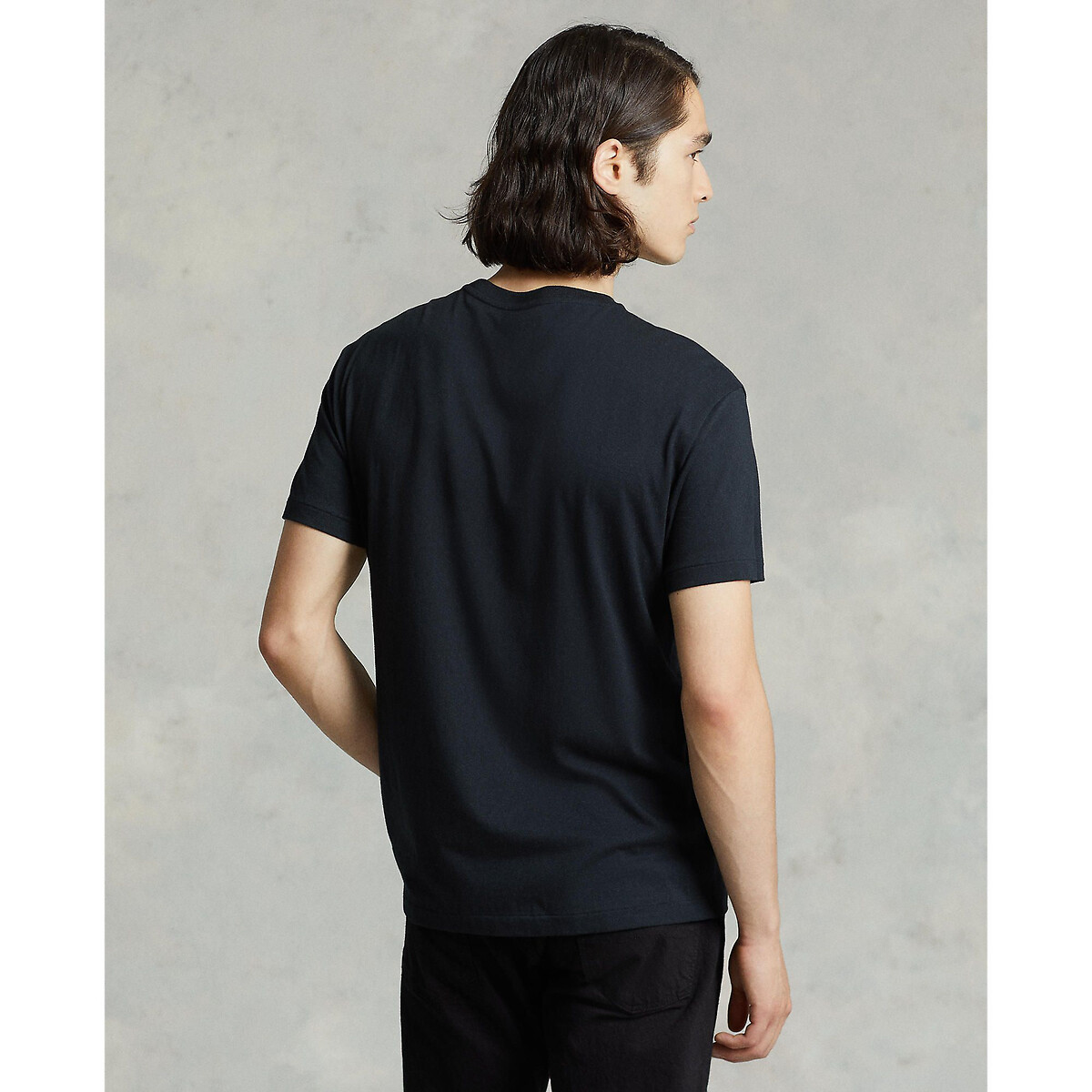 T-shirt de gola redonda de ajuste fino em jersey preto , POLO RALPH LAUREN