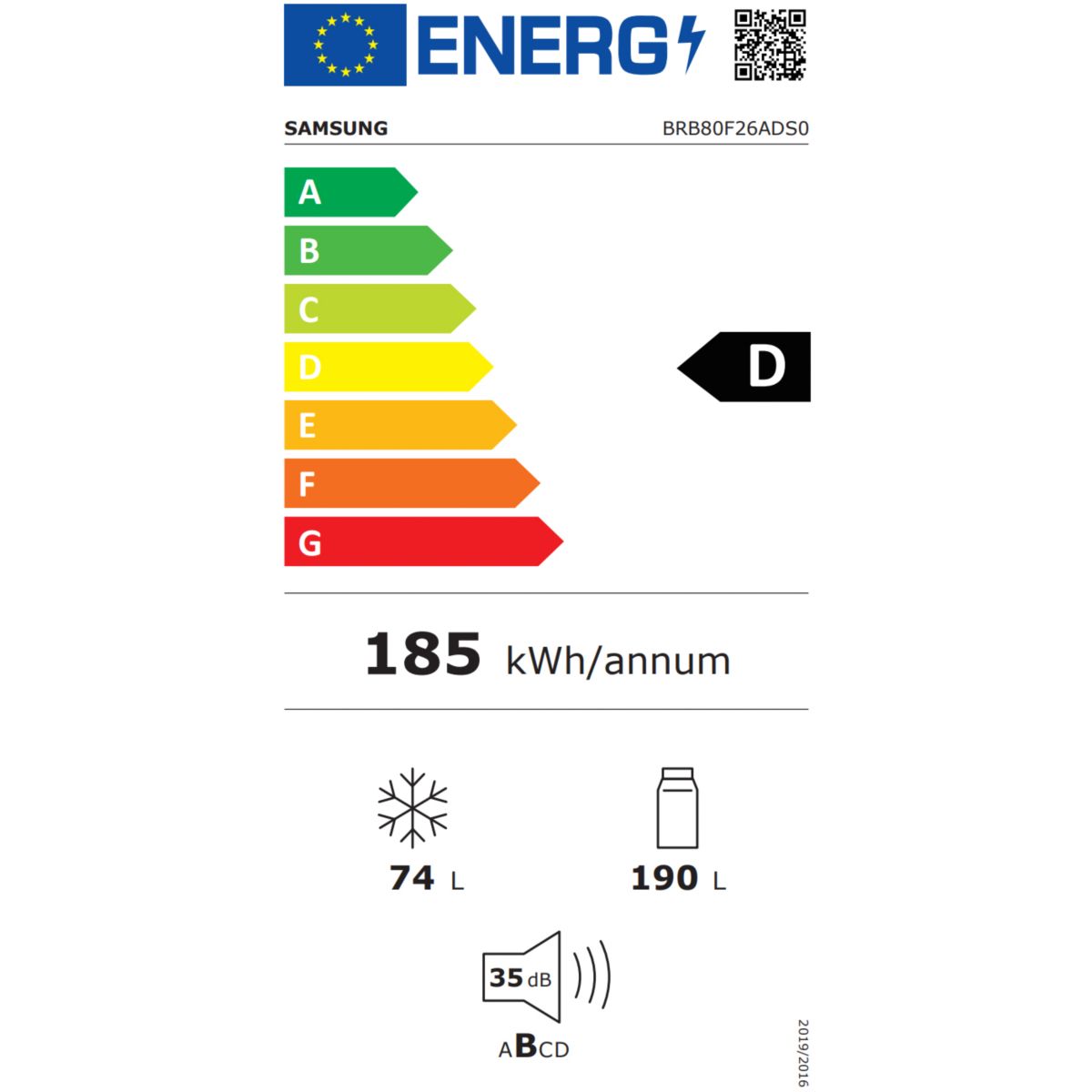 Réfrigérateur combiné encastrable BRB80F26ADS0 couleur unique, SAMSUNG