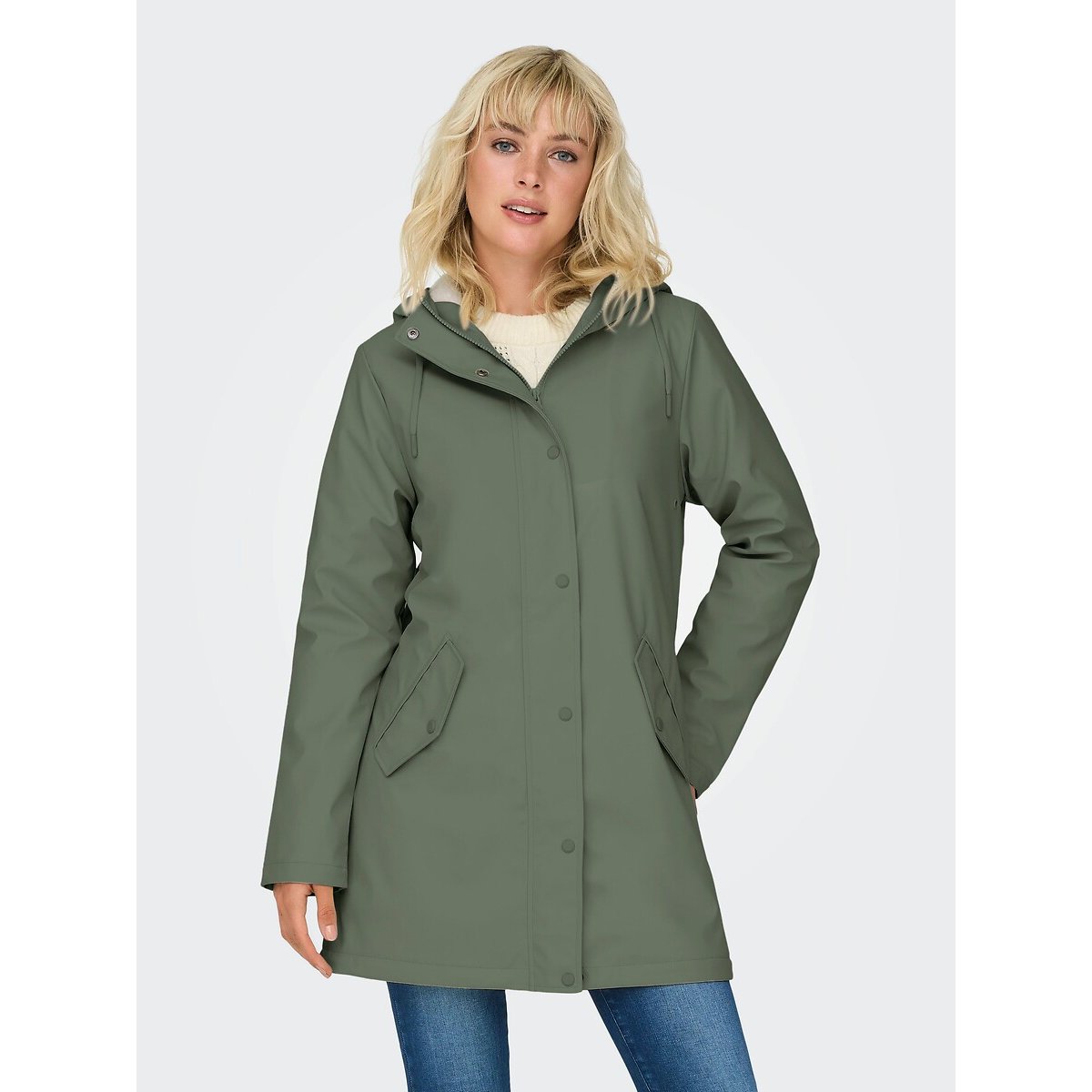 Ciré imperméable long, intérieur sherpa vert, ONLY