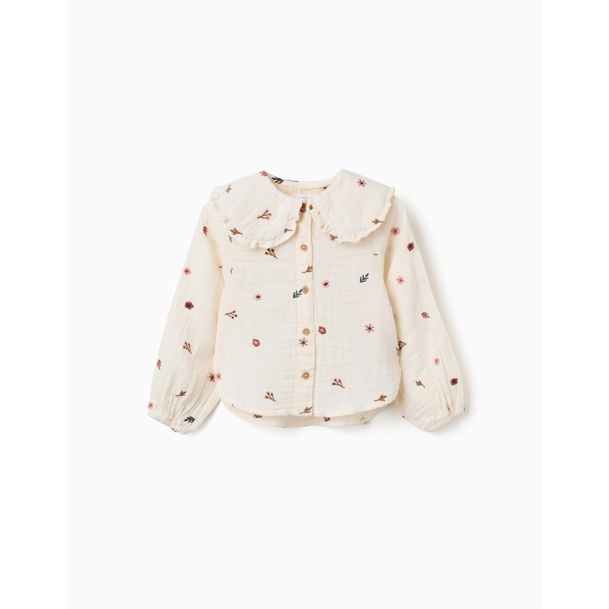 Blouse en coton à manches longues avec fleurs brodées blanc, ZIPPY