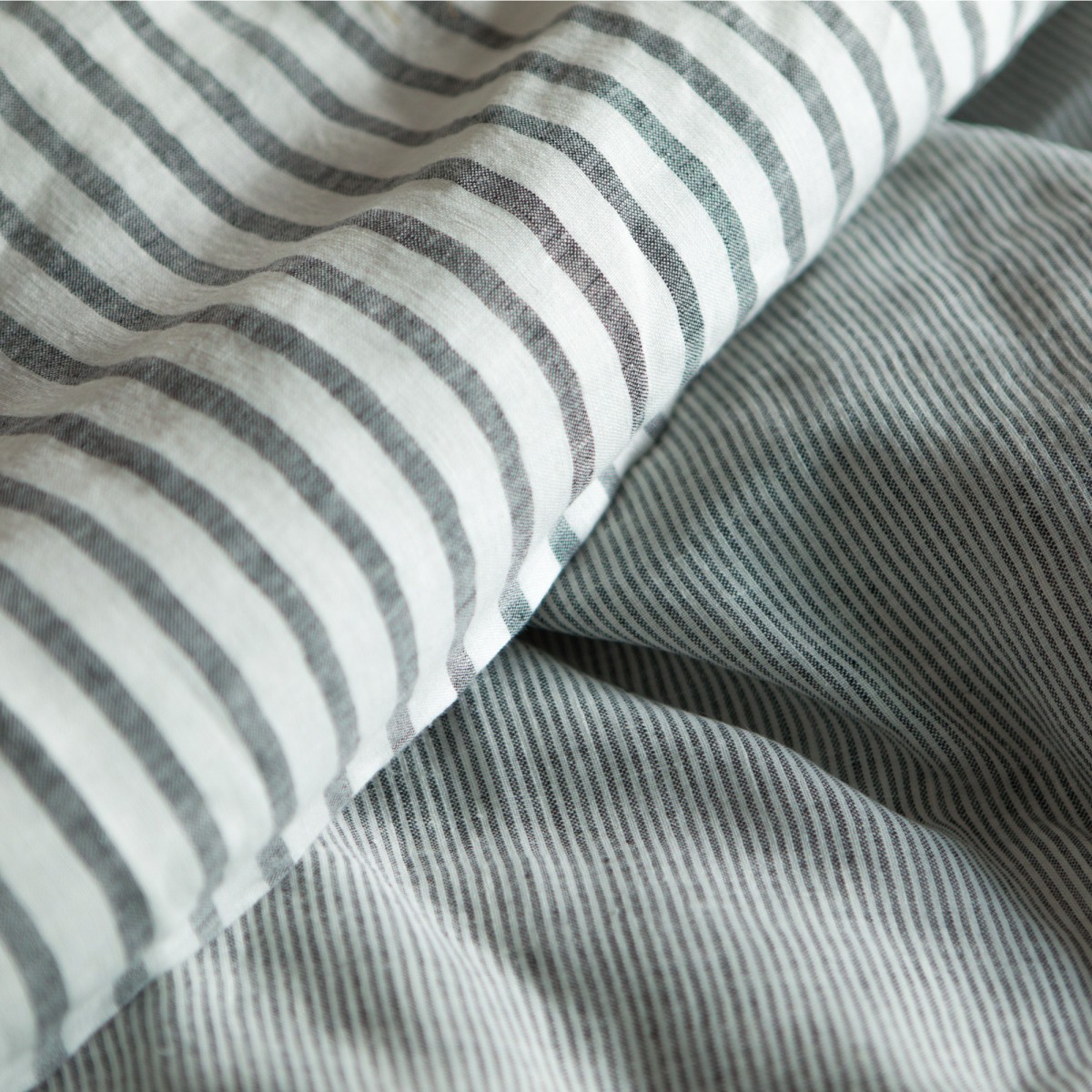 Housse de couette en lin lavé rayé noir black/ milk, GABRIELLE PARIS