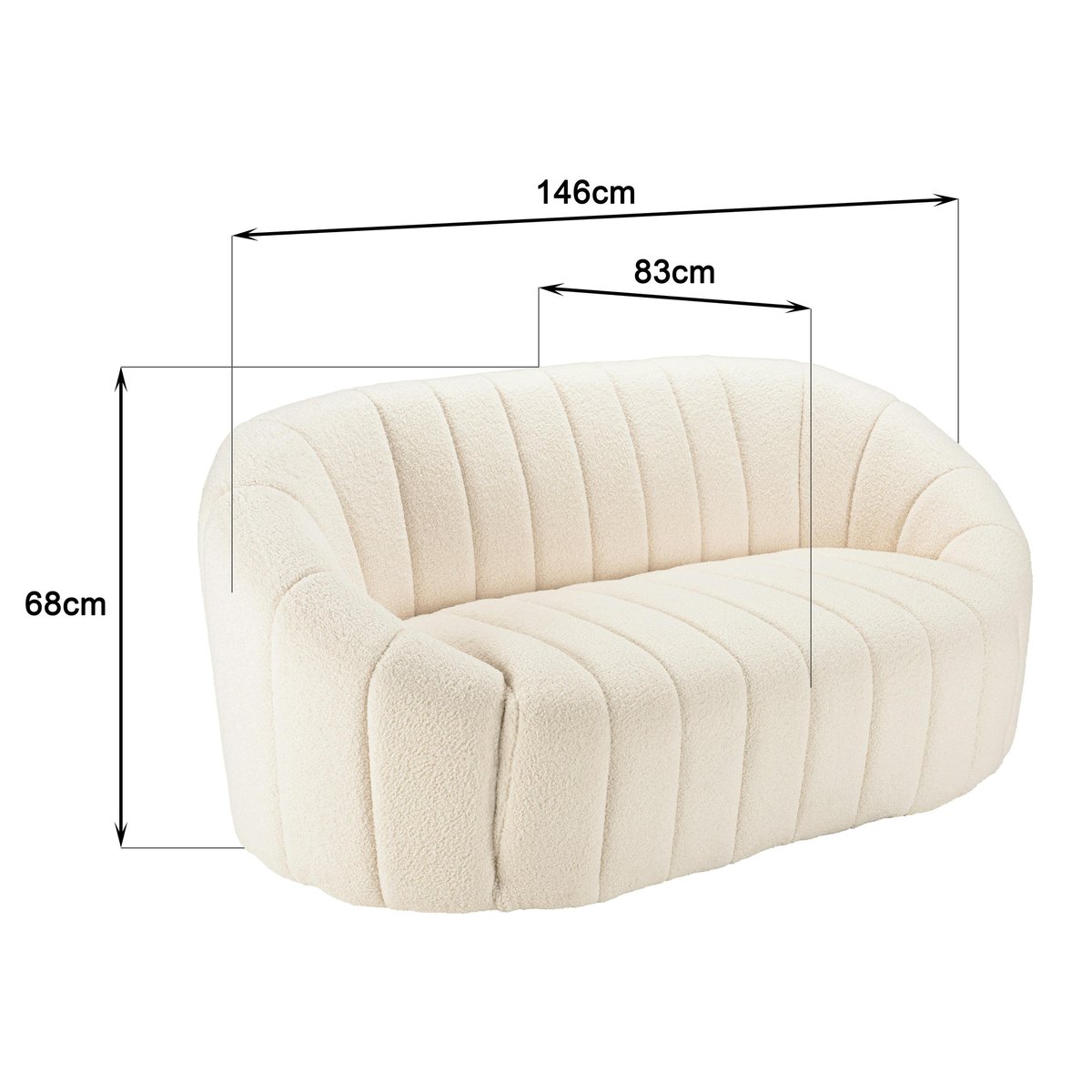 Canapé moderne 2 places tissu bouclette écru COLOMBUS ecru, PIER IMPORT
