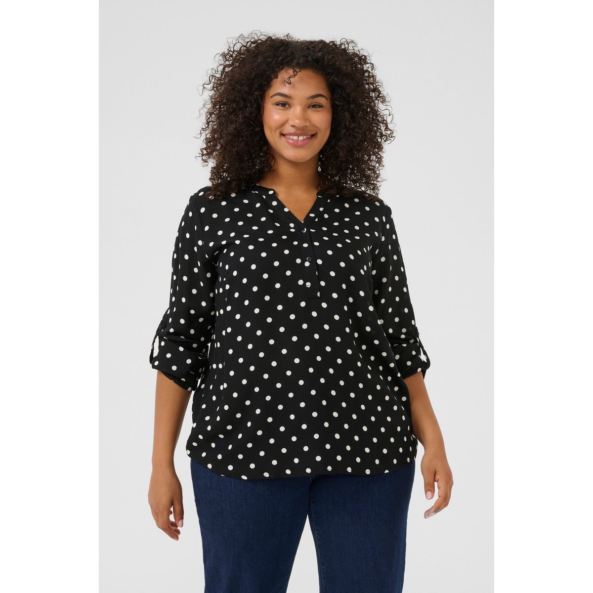 Blouse à manches longues noir/blanc dot print, KAFFE CURVE