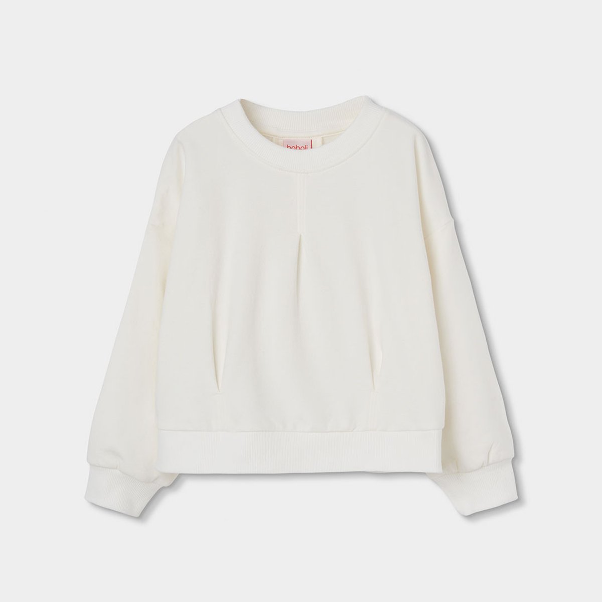 Sweat-shirt fille en molleton avec fronces blanc, BOBOLI
