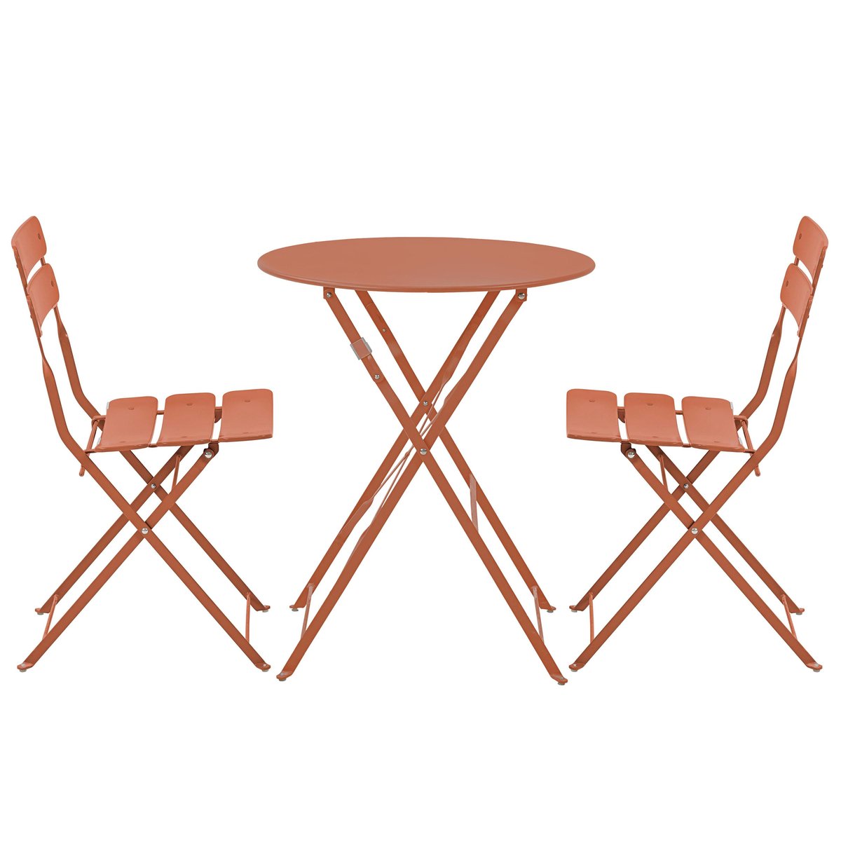 Table de jardin rabattable Et 2 chaises pliantes en métal, ANNECY terracotta, OVIALA