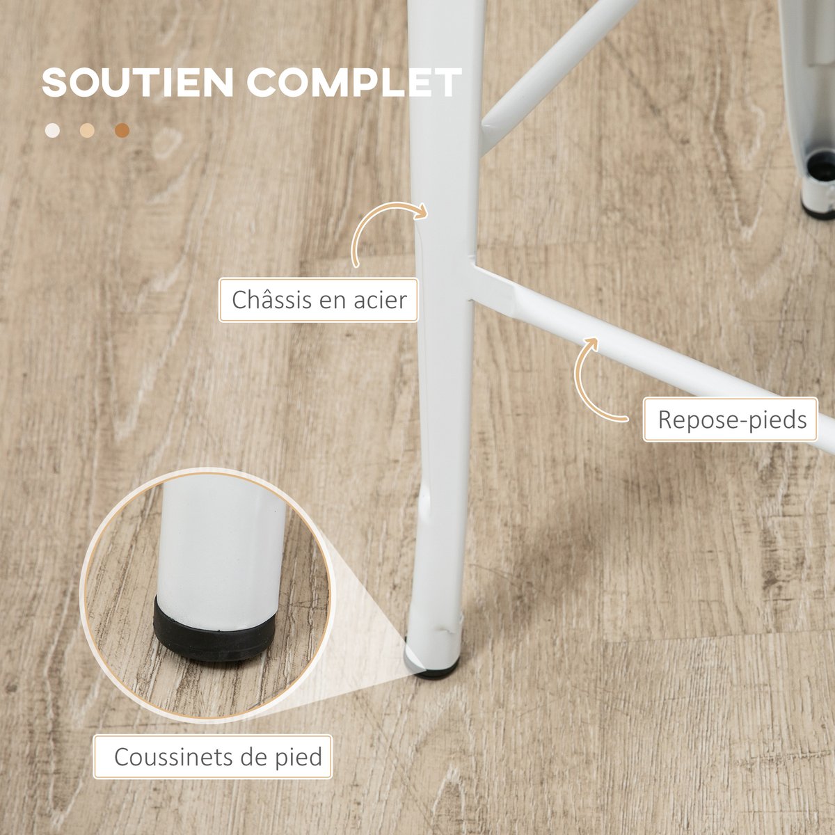 Tabouret de bar Acier Crème blanc, bois clair, HOMCOM