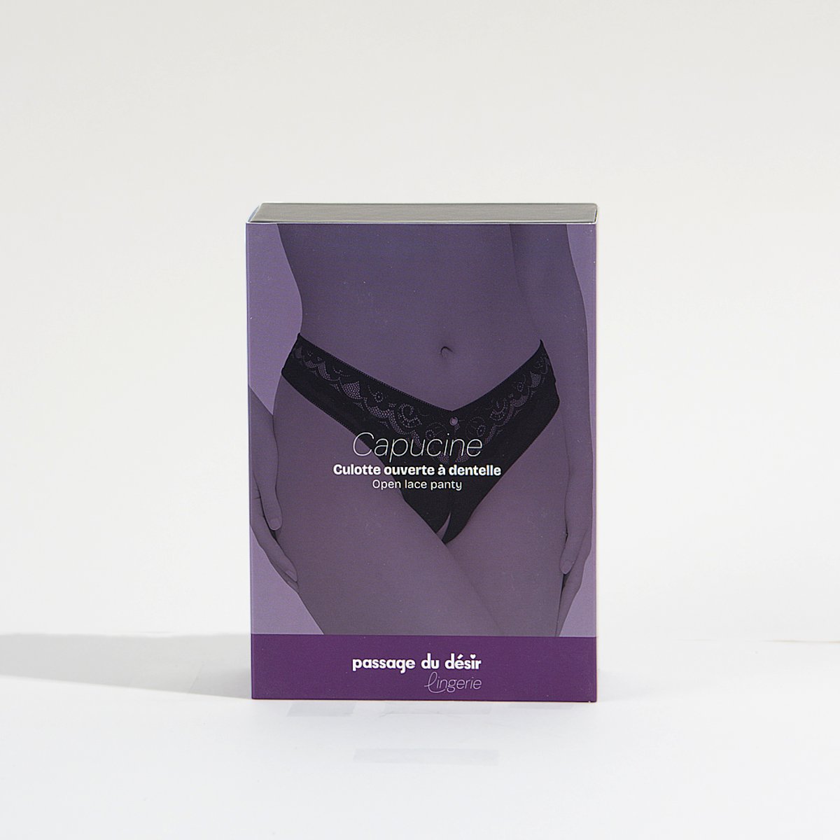 Culotte ouverte à dentelle Capucine noir, PASSAGE DU DESIR LINGERIE