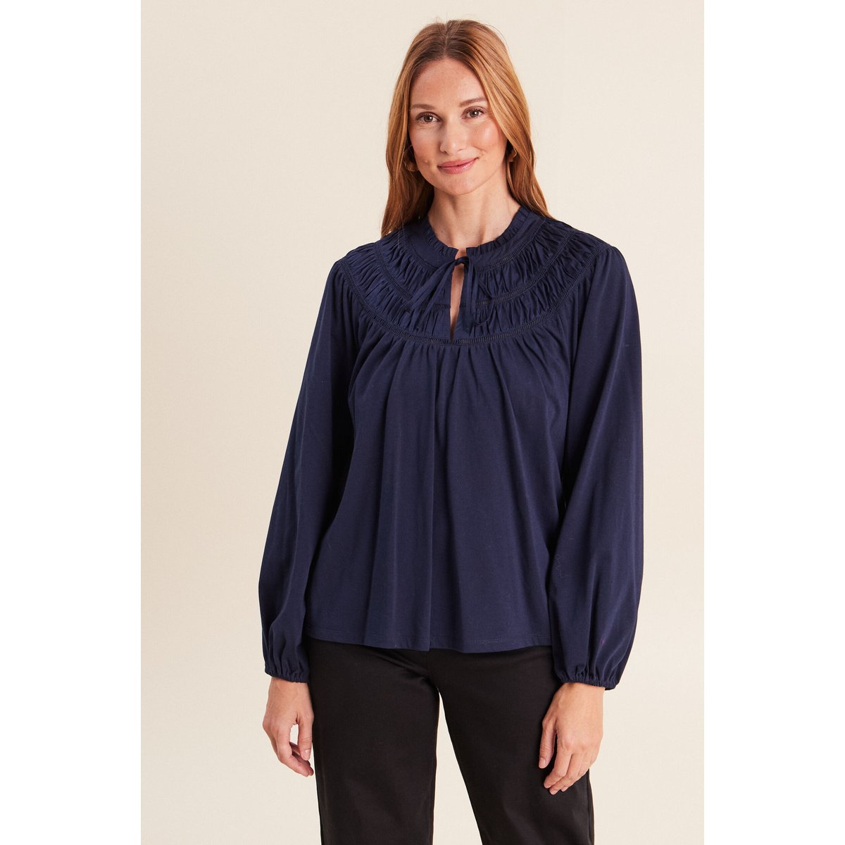 Blouse col tunisien manches longues bleu marine, BREAL