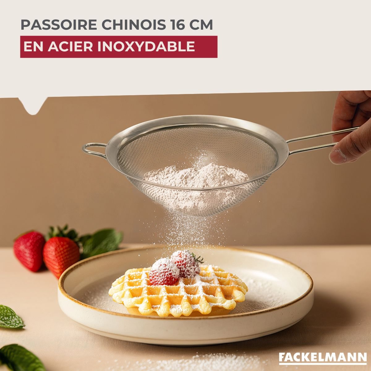 Passoire Chinois 16 cm de diamètre en inox gris, FACKELMANN