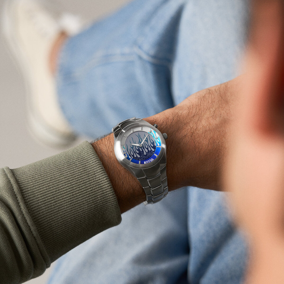 Montre Analogique Digital Y2K BIG TIC argenté bleu argenté, FOSSIL