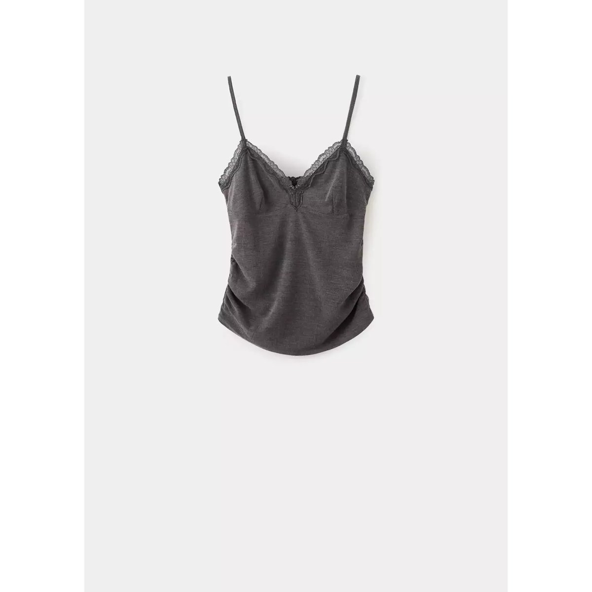 Top col V dentelle gris, MANGO
