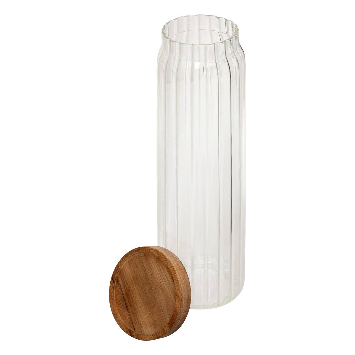 Bocal cuisine en verre borosilicate strié couvercle acacia 1.4L HARMONY transparent, 5FIVE SIMPLY SMART