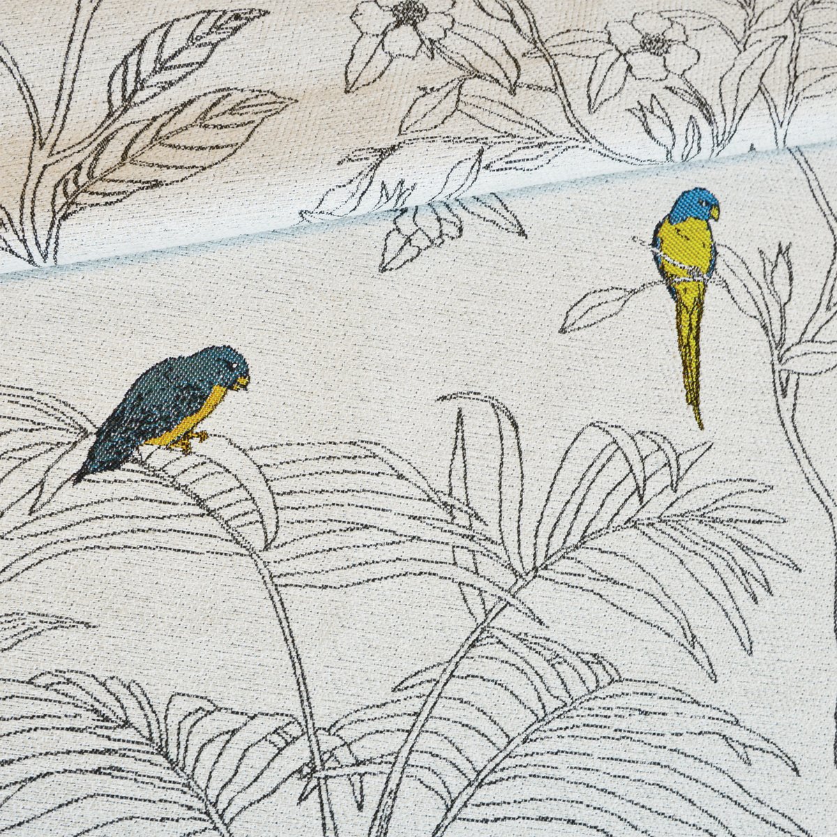 Rideaux Jacquard imprimé floral et perroquets - QABANE bleu, HOME MAISON