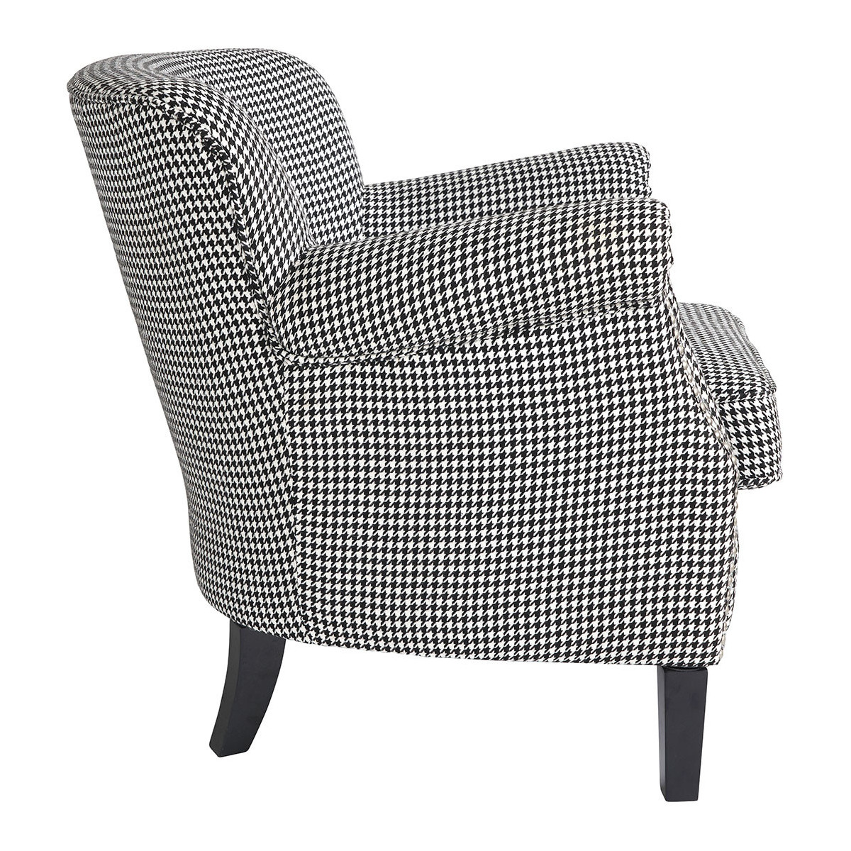 Fauteuil tissu pied-de-poule 70x79x78 noir, BLANC D’IVOIRE