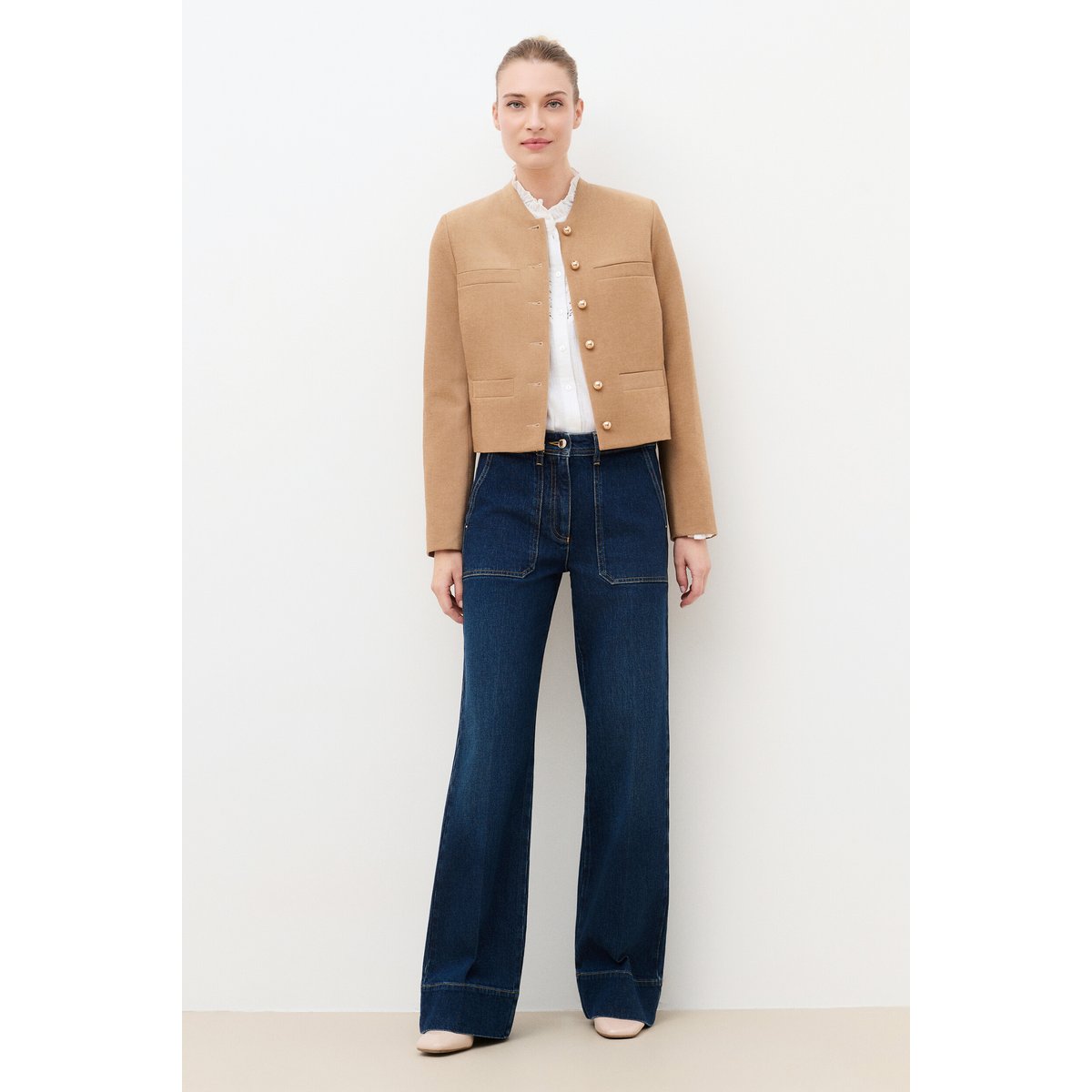 Veste droite col rond VJOSEPHINE marron clair, CAROLL