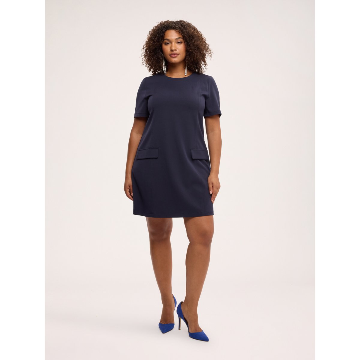 Robe courte évasée avec poches bleu, FIORELLA RUBINO