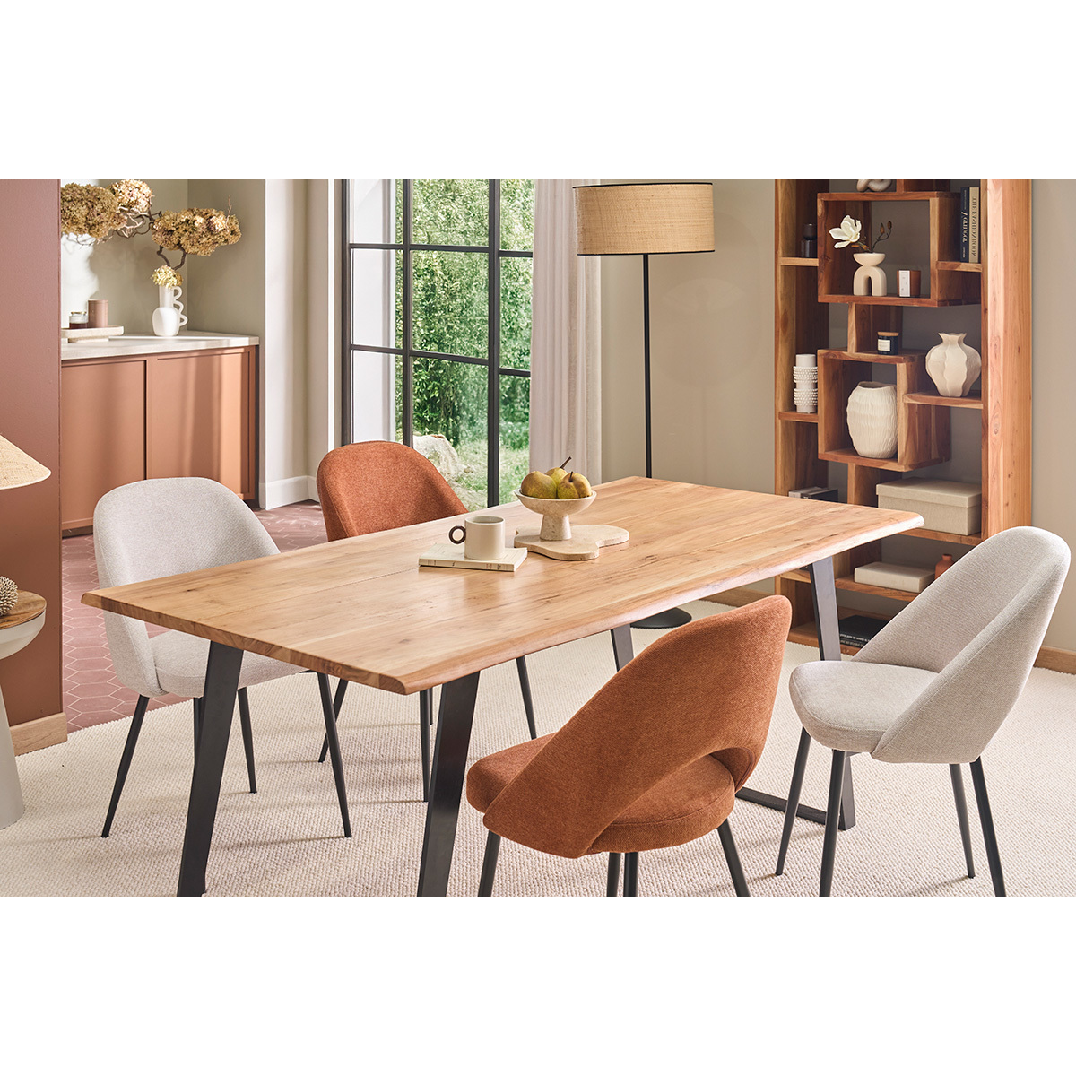 Table à manger rectangulaire en bois massif et métal noir L175 cm KORA bois clair / noir, MILIBOO
